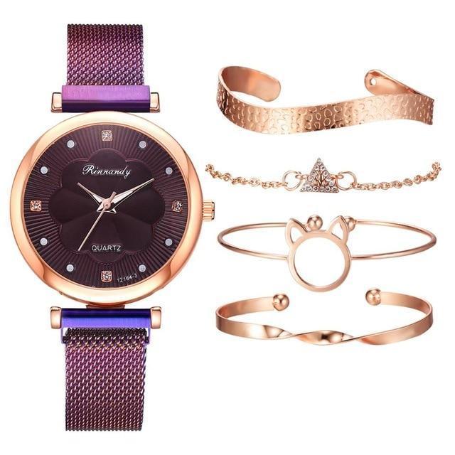 Luxury Magnet Buckle Flower Rhinestone Watch Ladies