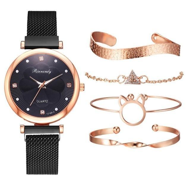 Luxury Magnet Buckle Flower Rhinestone Watch Ladies