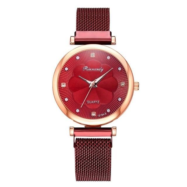 Luxury Magnet Buckle Flower Rhinestone Watch Ladies