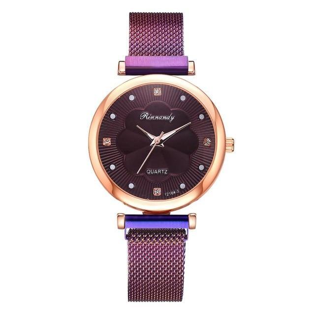 Luxury Magnet Buckle Flower Rhinestone Watch Ladies