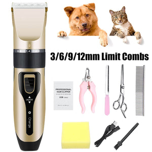 Electrical Dog Hair Trimmer Low-noise Pet Hair Clipper Machine Rechargeable Grooming Cutter Pet Hair Remover Comb+Spare Blade