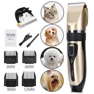 Electrical Dog Hair Trimmer Low-noise Pet Hair Clipper Machine Rechargeable Grooming Cutter Pet Hair Remover Comb+Spare Blade