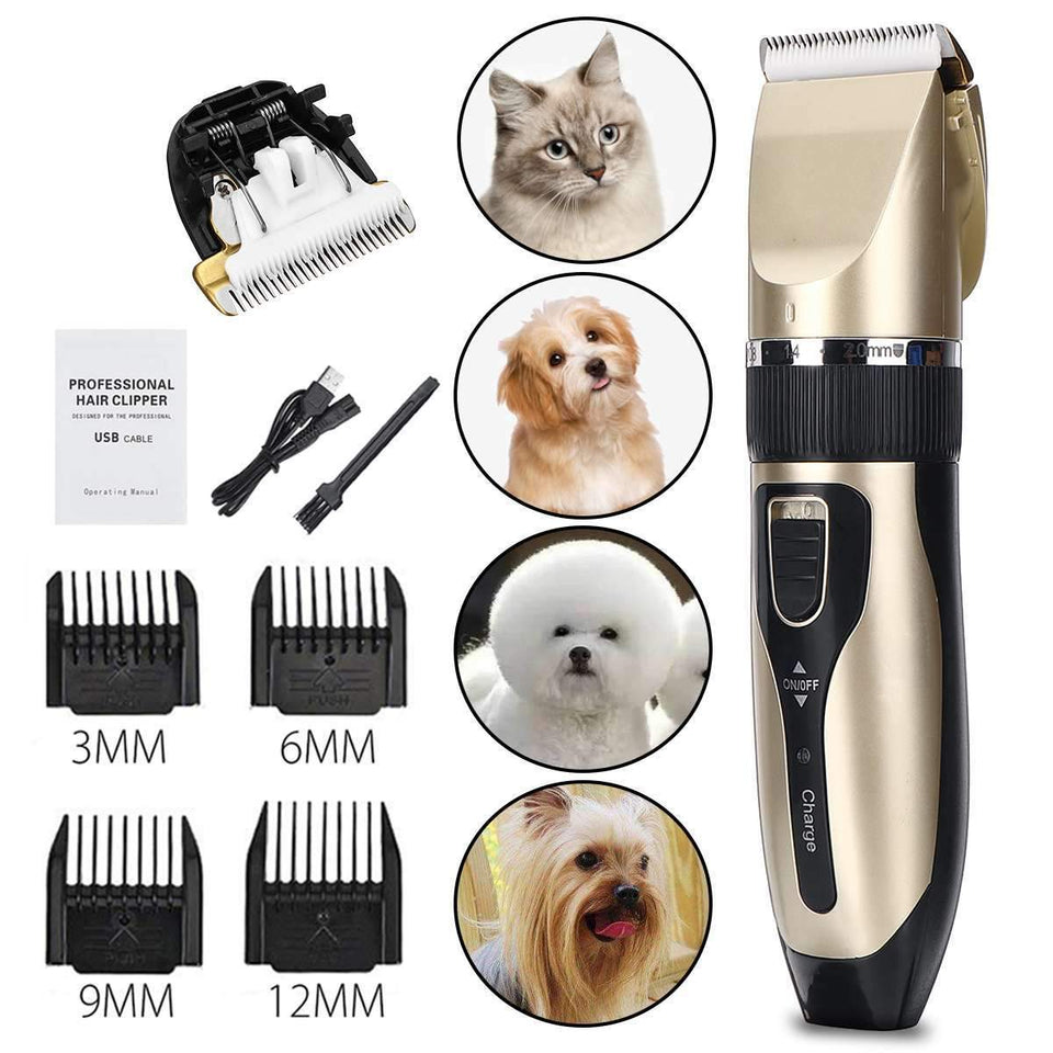 Electrical Dog Hair Trimmer Low-noise Pet Hair Clipper Machine Rechargeable Grooming Cutter Pet Hair Remover Comb+Spare Blade