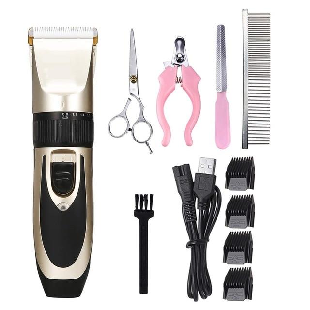 Electrical Dog Hair Trimmer Low-noise Pet Hair Clipper Machine Rechargeable Grooming Cutter Pet Hair Remover Comb+Spare Blade