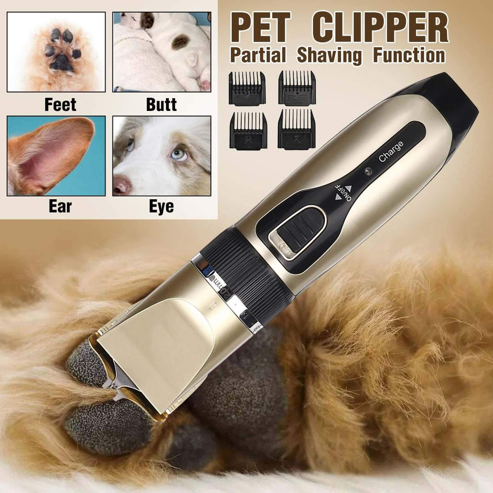 Electrical Dog Hair Trimmer Low-noise Pet Hair Clipper Machine Rechargeable Grooming Cutter Pet Hair Remover Comb+Spare Blade